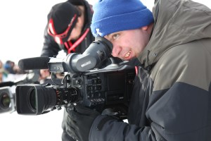 Art Aldrich frames a shot with a pre-production Panasonic camera.